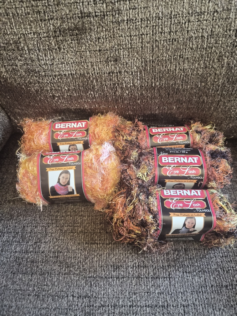 Bernat Eyelash Novelty Yarn - Multicolor Orange/Brown Bundle